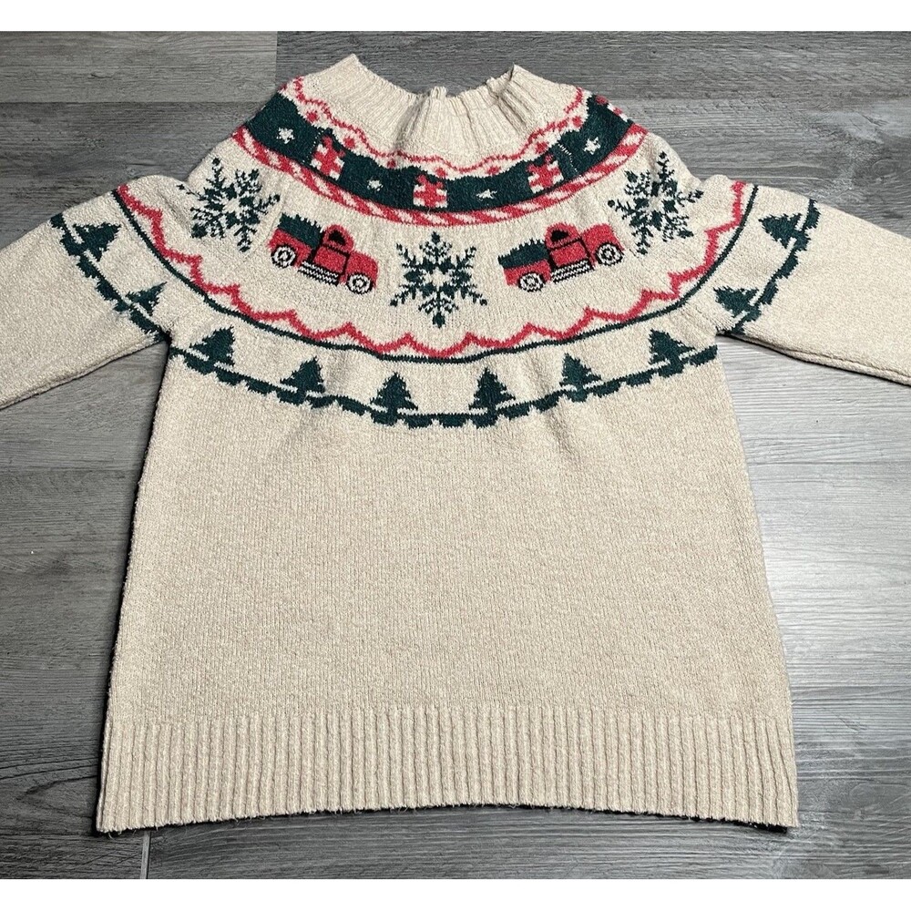 Maurices Sweater Women’s Beige Red Truck Christmas Holiday Fair Isle Knit US M - Picture 2 of 8